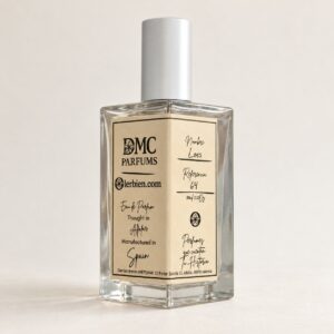 Frasco de Loes nº 64 de DMC Parfums, de 100 ml, con etiqueta beige y tapón plateado